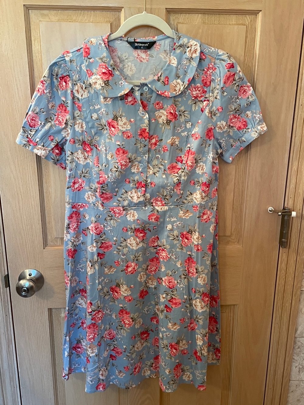 Allegra K Light Blue Floral Mini Dress with Pink & Cream Roses